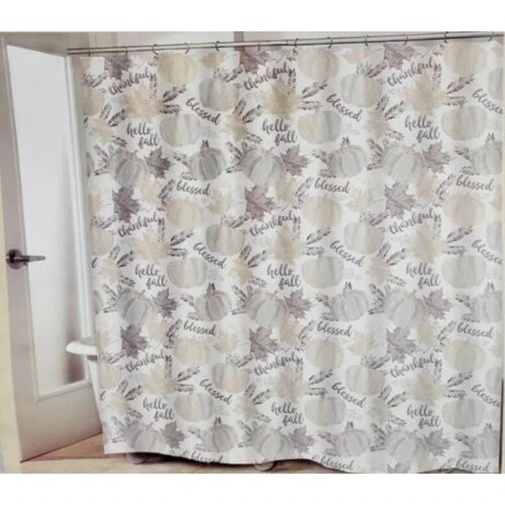 Avanti Thanksgiving Pumpkins Fabric Shower Curtain Leaves Thankful Blessed Fall